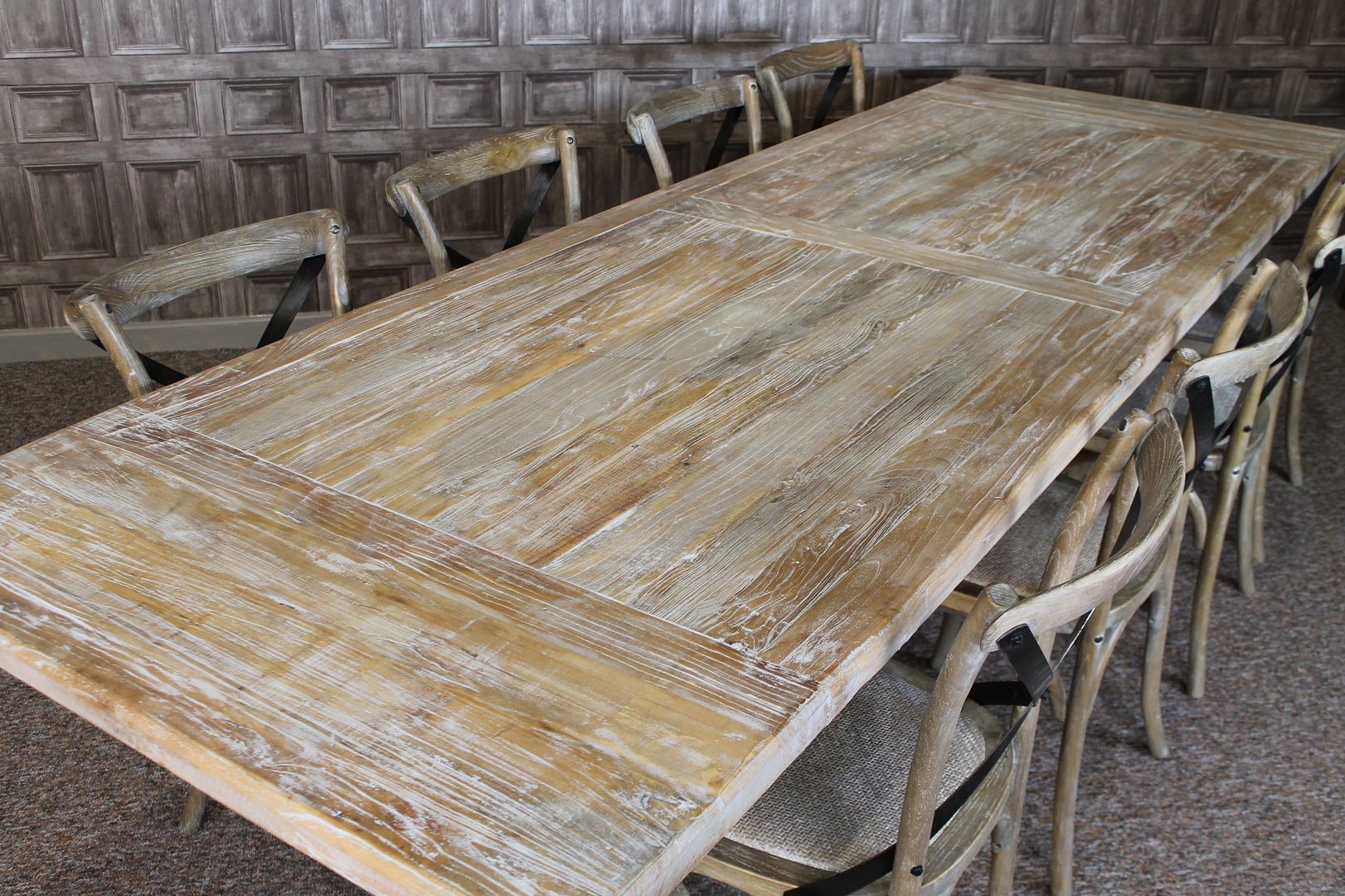 LARGE 3M DISTRESSED LIMED ELM DINING TABLE WHITE WASHED KITCHEN TABLE